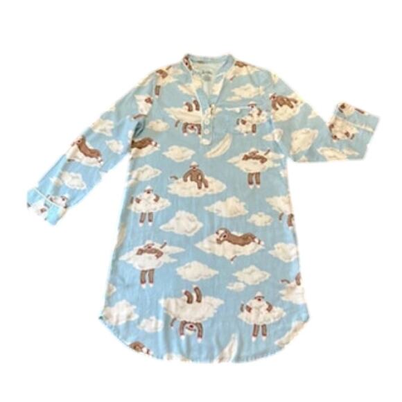Nick & Nora Sock Monkey Flannel Sleep Dress S - Picture 1 of 5